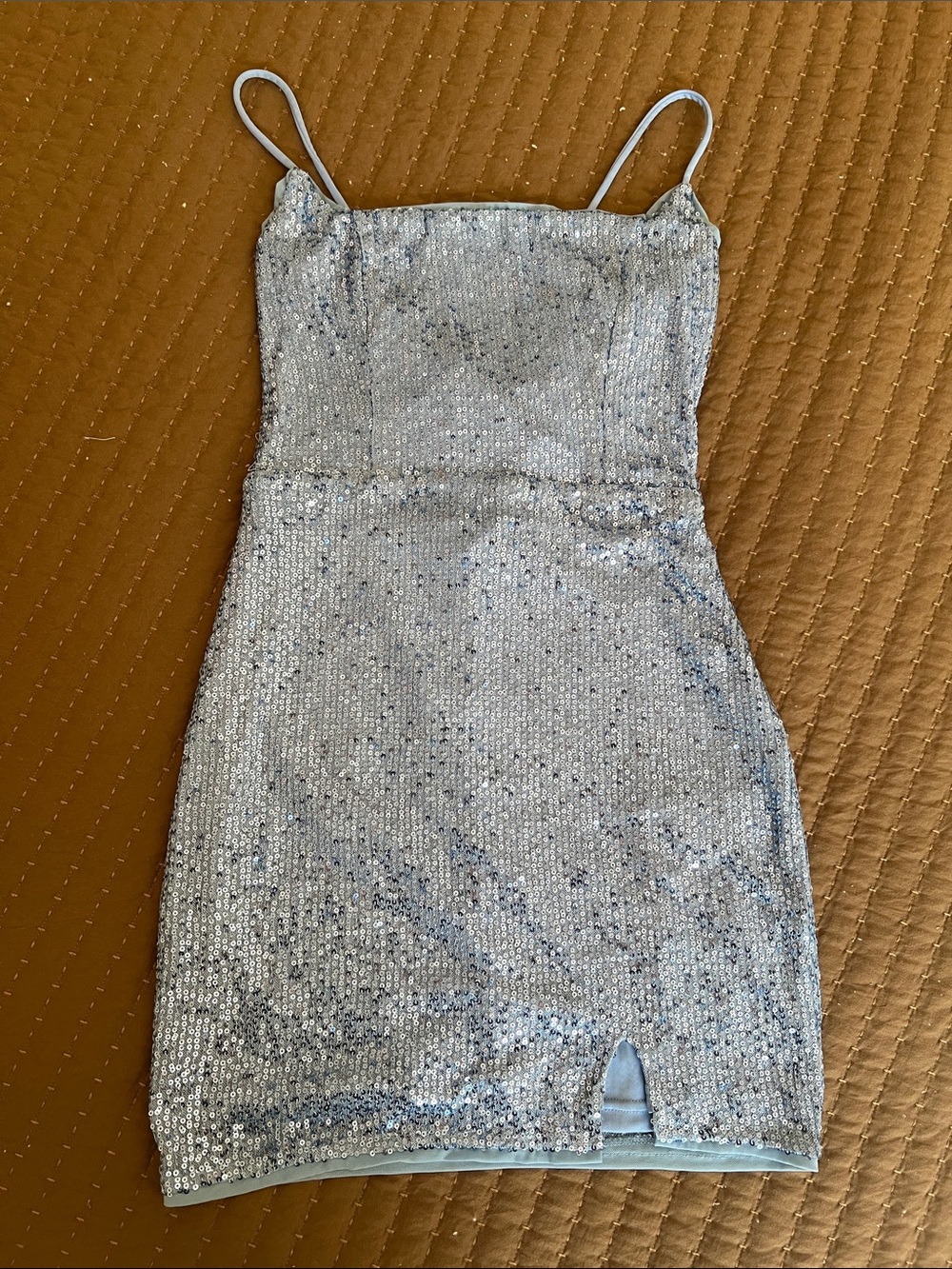 Lulu's Light Blue Sequin Spaghetti-Strap Mini Dress